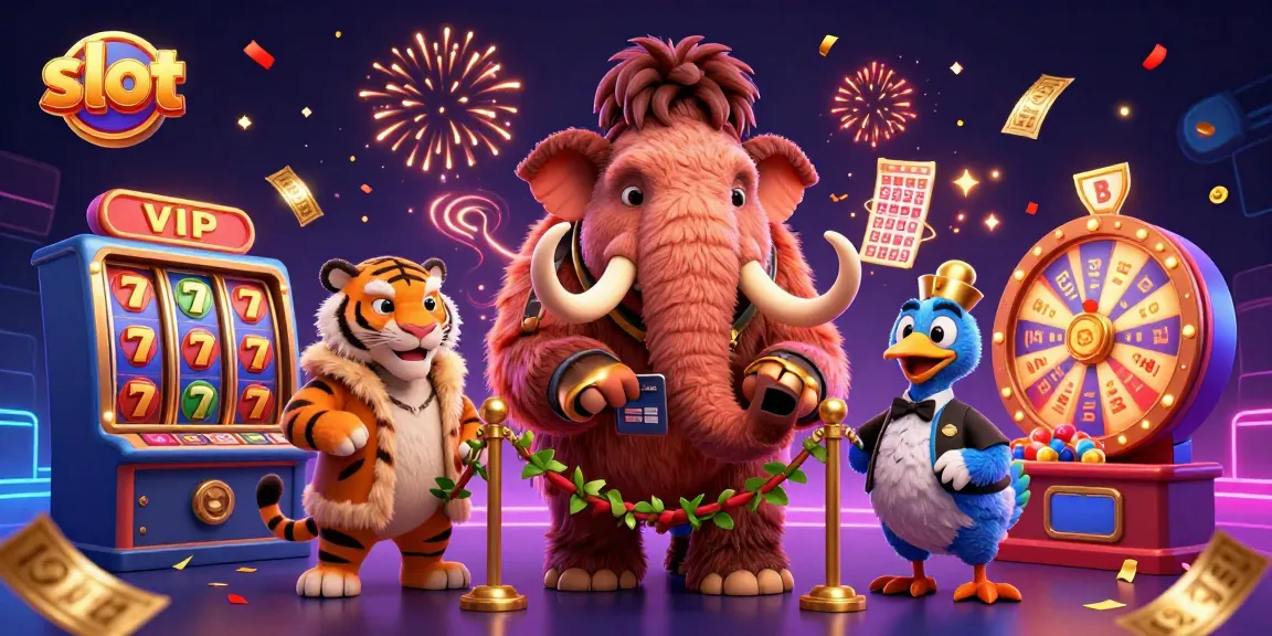 Play engaging slot games with vibrant characters in a lively casino setting.