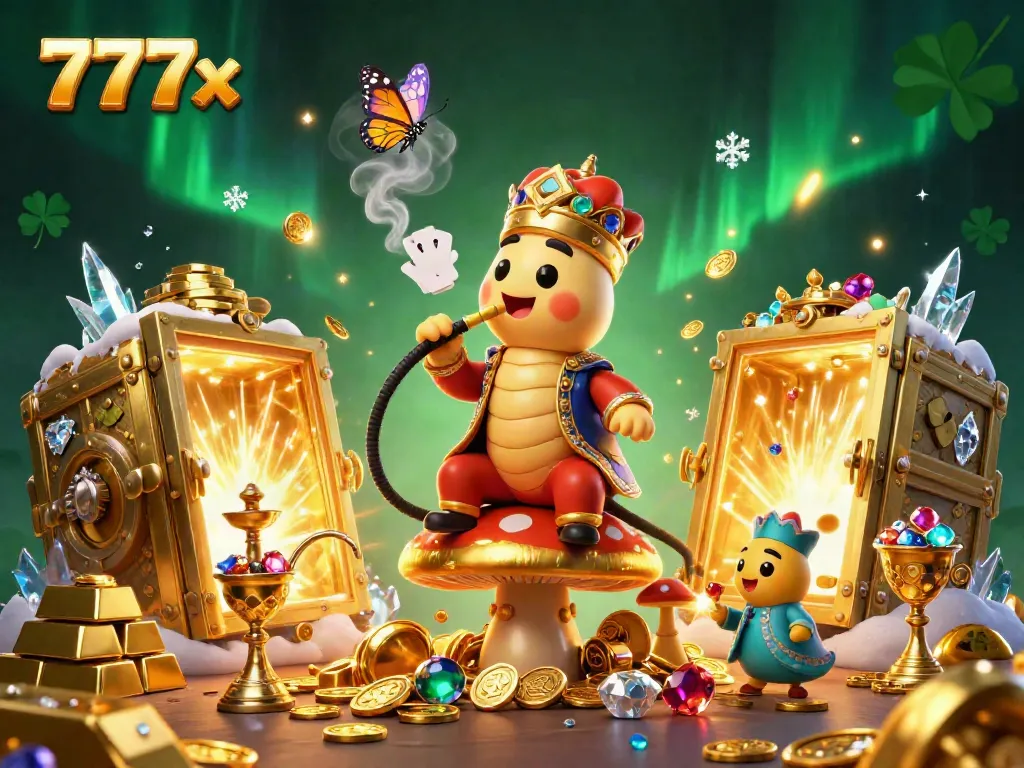 Engage with the exhilarating world of 777x, featuring a vibrant 3D scene of the caterpillar hookah-master and treasures.