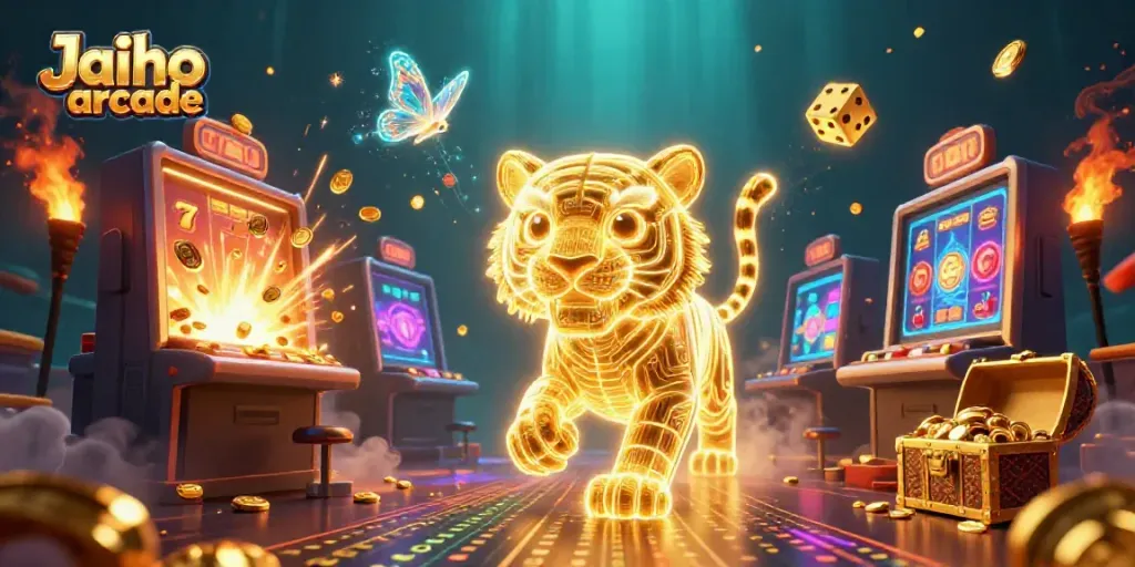 Experience the thrill of Jaiho arcade with an explosive jackpot scene filled with vibrant casino elements.