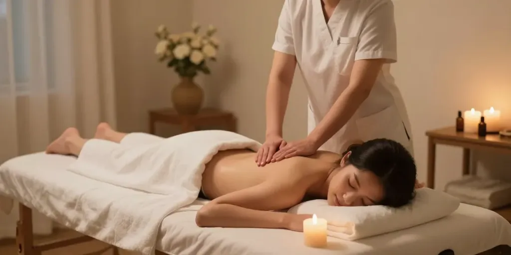 Relaxing 수원출장안마 session with a therapist in a cozy setting.