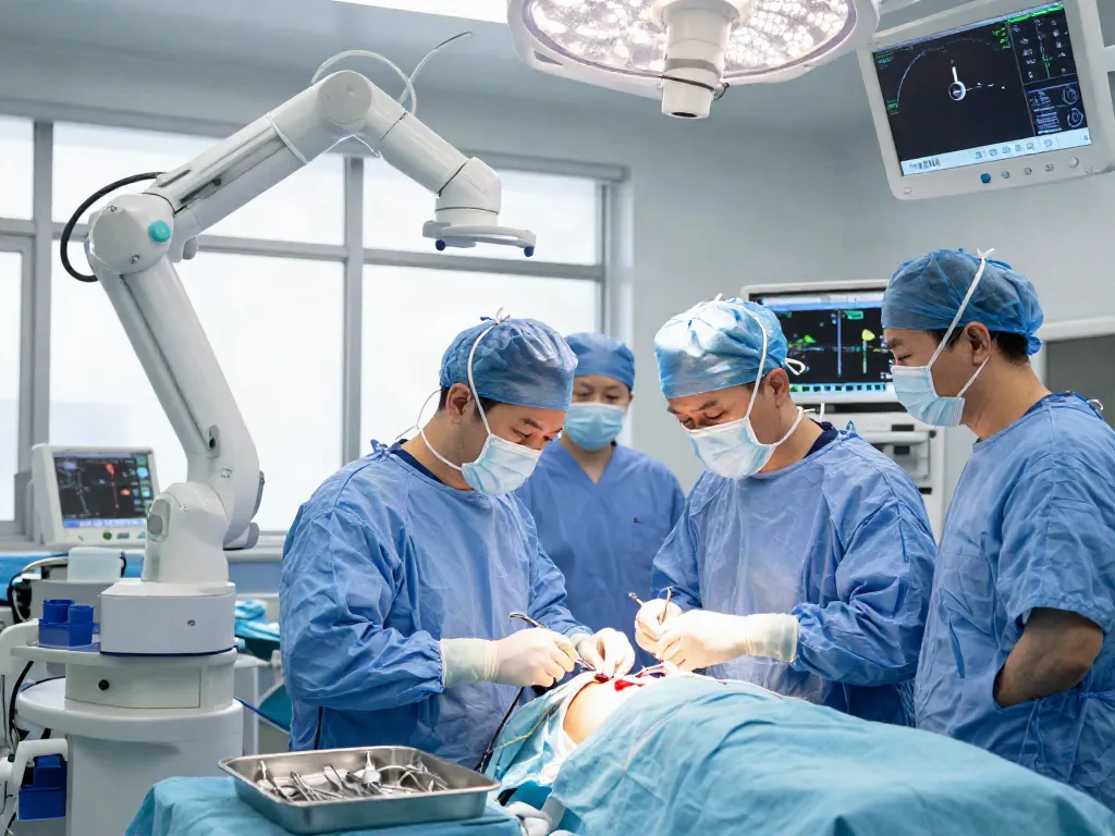 Thoracic surgery being performed in a modern operating room by skilled surgeons and medical team.