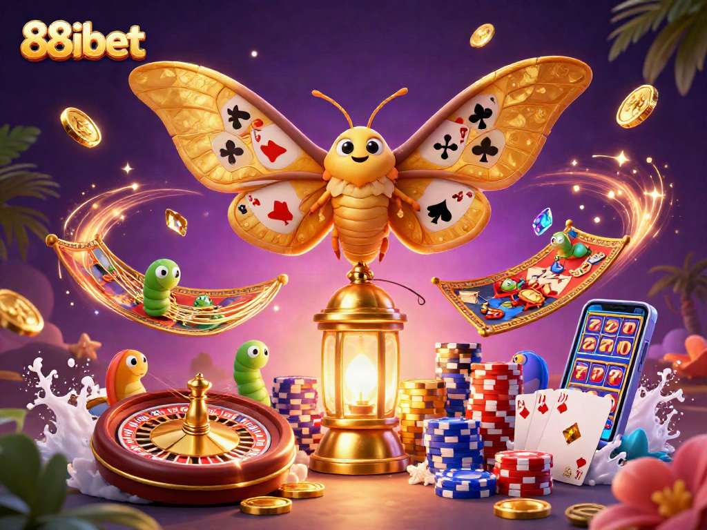 Play casino games with 88ibet featuring an atlas moth and vibrant casino elements.