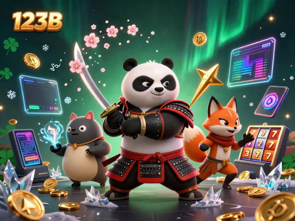 Place your bets and spin the reels with 123B, featuring a samurai panda and ninja fox in action.