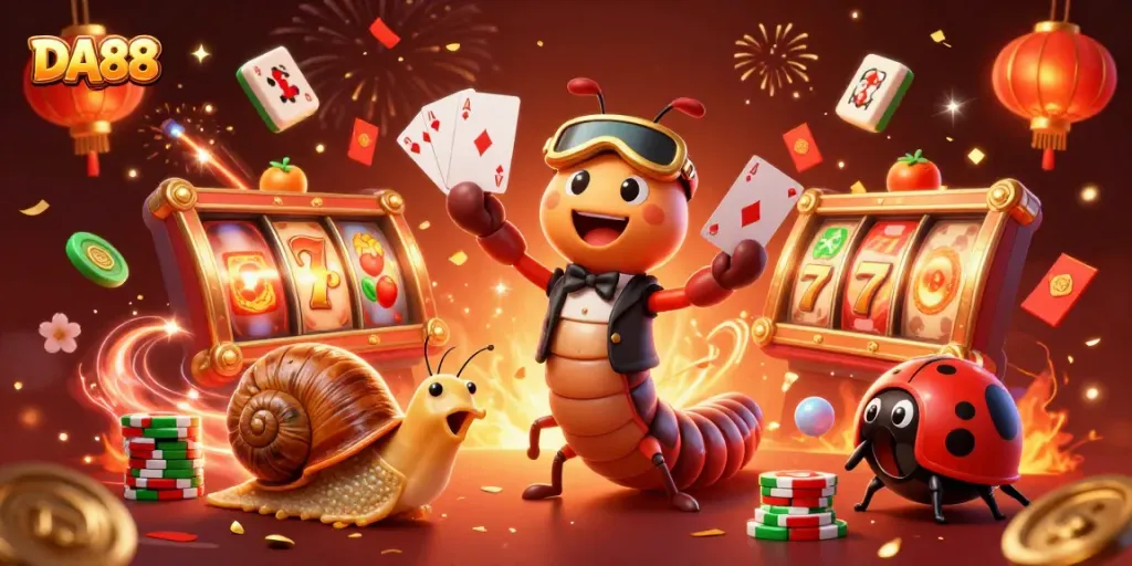 Engage in thrilling gameplay at DA88 with a vibrant casino illustration showcasing a lively scene.