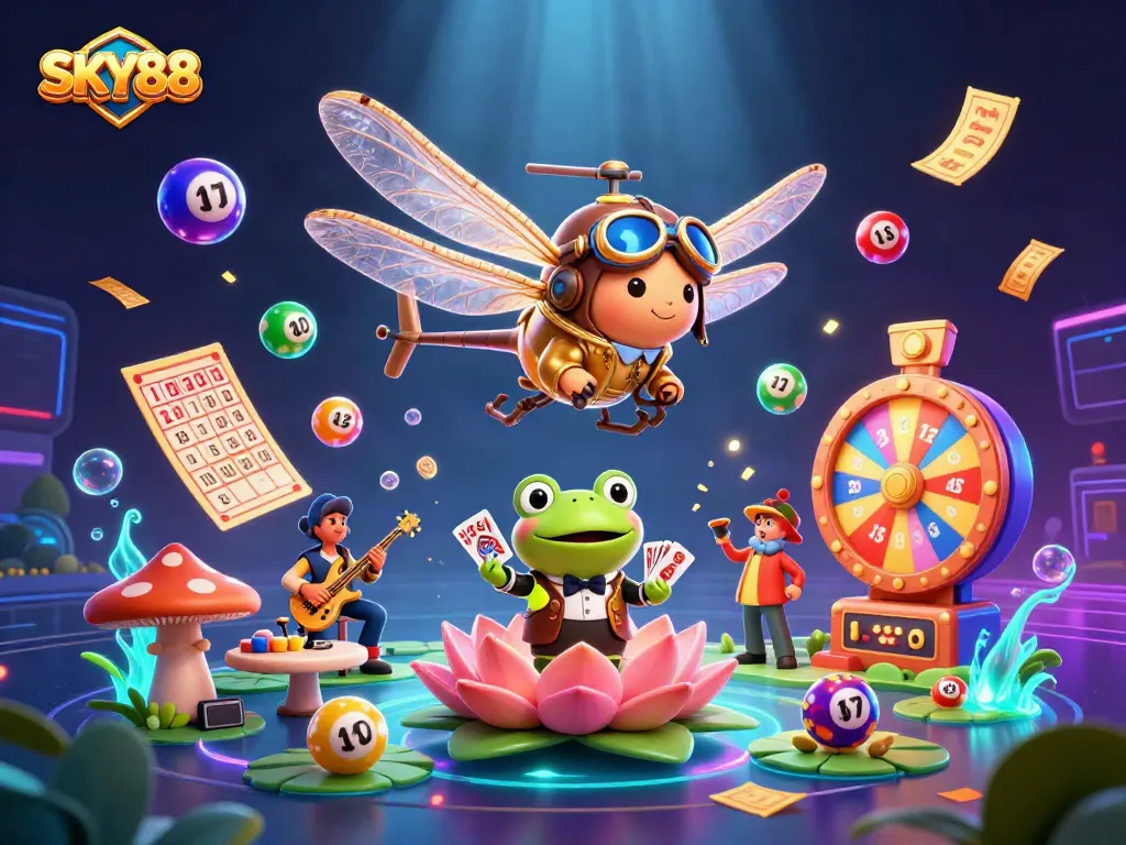 Experience thrilling gaming at SKY88 with vibrant 3D characters and dynamic lottery action.