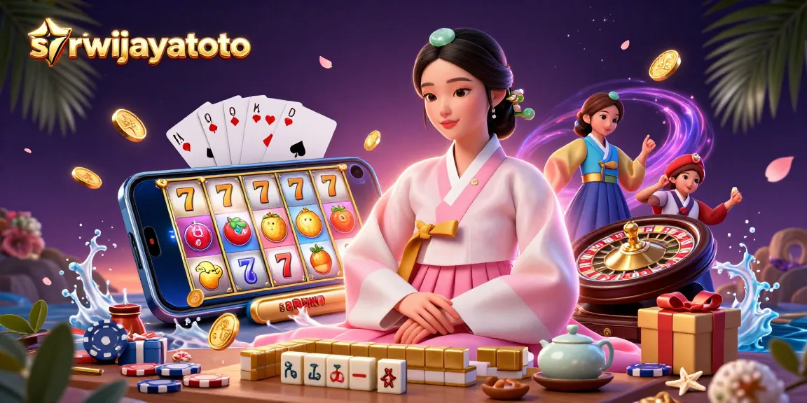 Sriwijayatoto showcases elegant Asian woman in traditional attire among vibrant casino elements, enhancing the gaming atmosphere.
