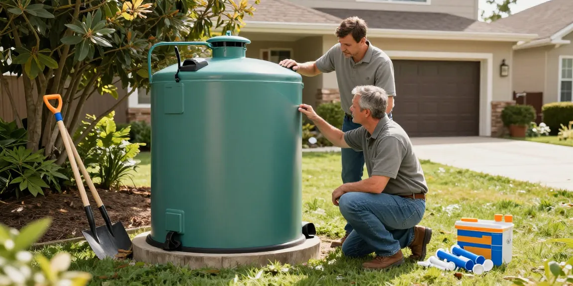 Examining septic tanks Riverside installation with contractor's guidance, tools, and home setting.