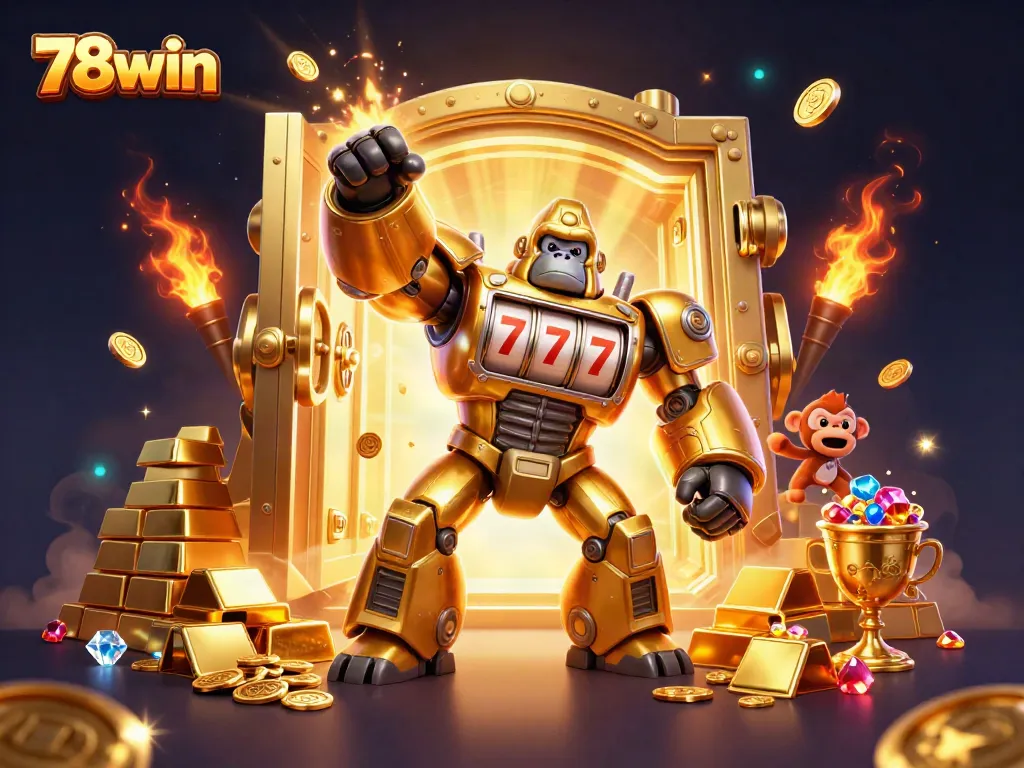 Experience thrilling wins at 78win with an explosive golden gorilla mech surrounded by treasure!
