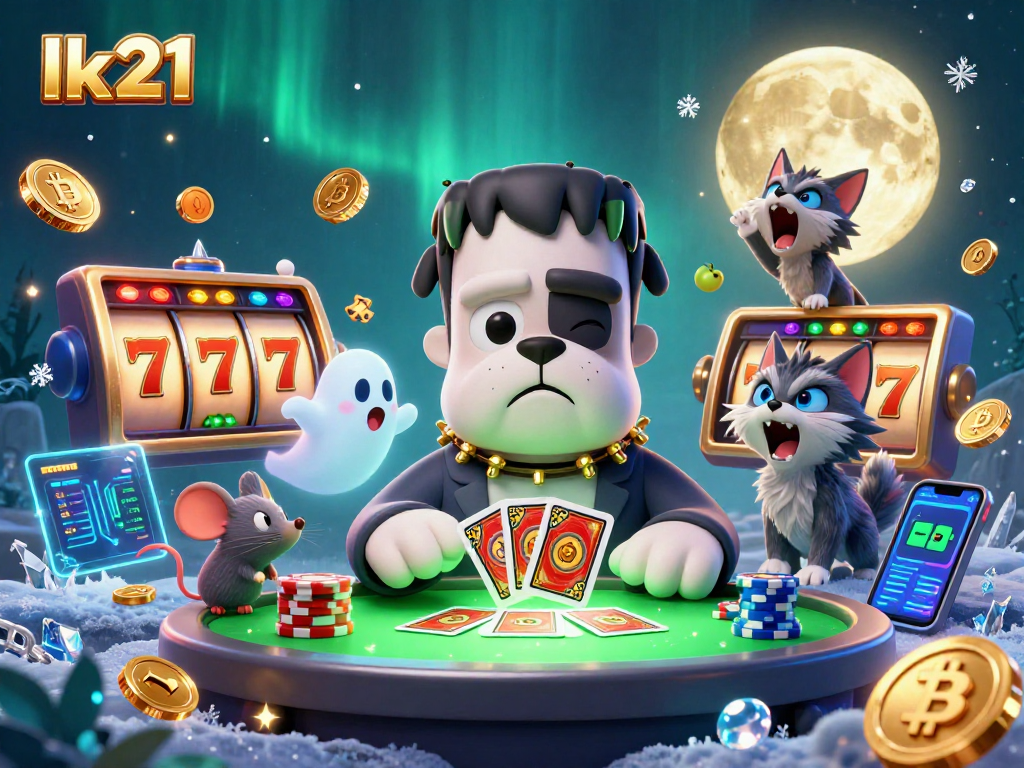 Engage in exhilarating games at lk21 with colorful slot reels and festive casino characters!