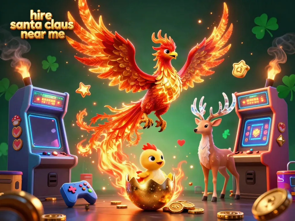 Engaging scene illustrating the concept to hire Santa Claus near me featuring vibrant casino elements and characters.