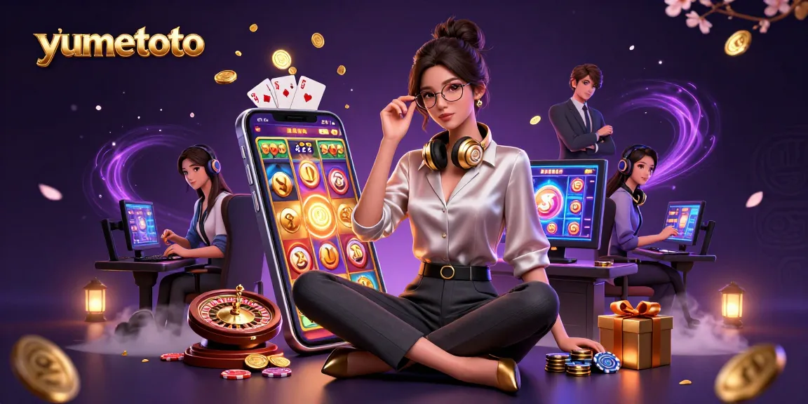 Experience thrilling gameplay at yumetoto with a stylish Asian woman mastering casino games in a high-tech setup.