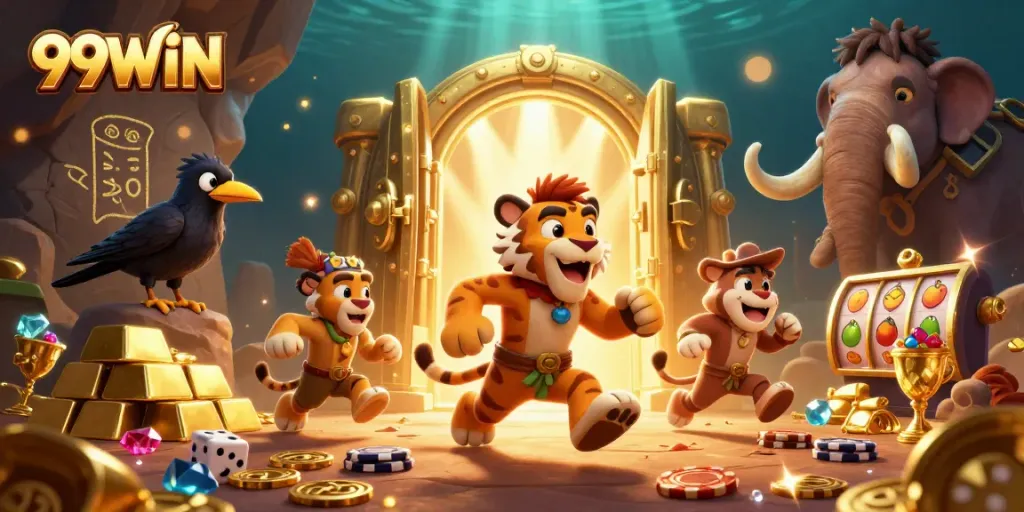 Play and win big at 99WIN's vibrant prehistoric casino with gold treasures and thrilling slots.