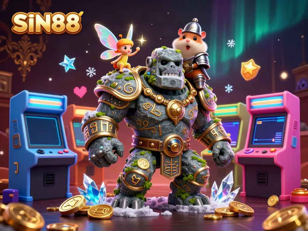 Engage with SIN88's vibrant 3D casino world featuring ancient guardians and magical companions.