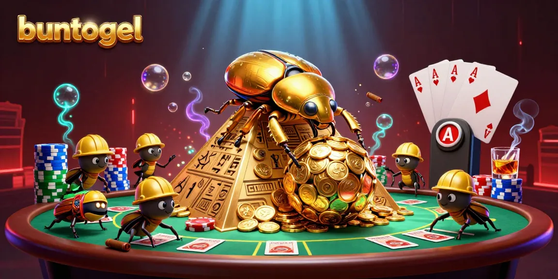 Engage with bun togel's thrilling lottery action depicted in a vibrant 3D scene of golden beetles.