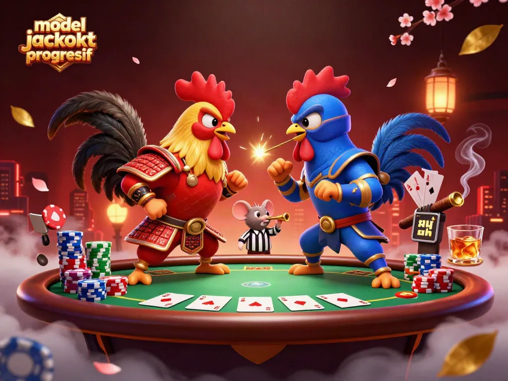 Mendapatkan kemenangan besar dalam permainan model jackpot progresif dengan simbol dan elemen kasino menarik.