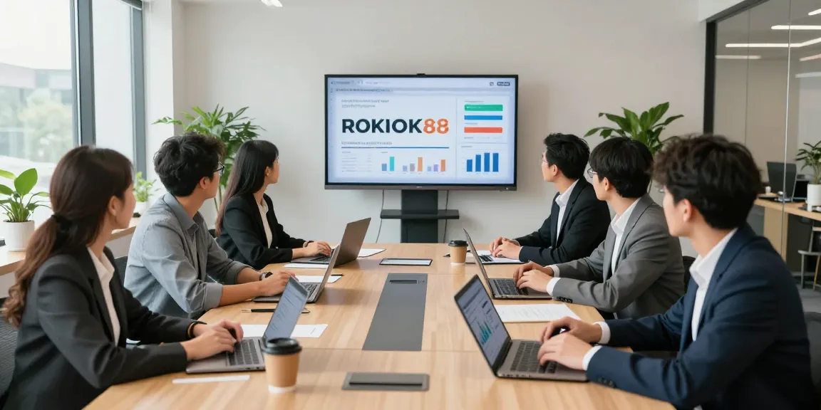 ROKOK88 professionals collaborating in a modern business marketplace, showcasing innovative solutions.