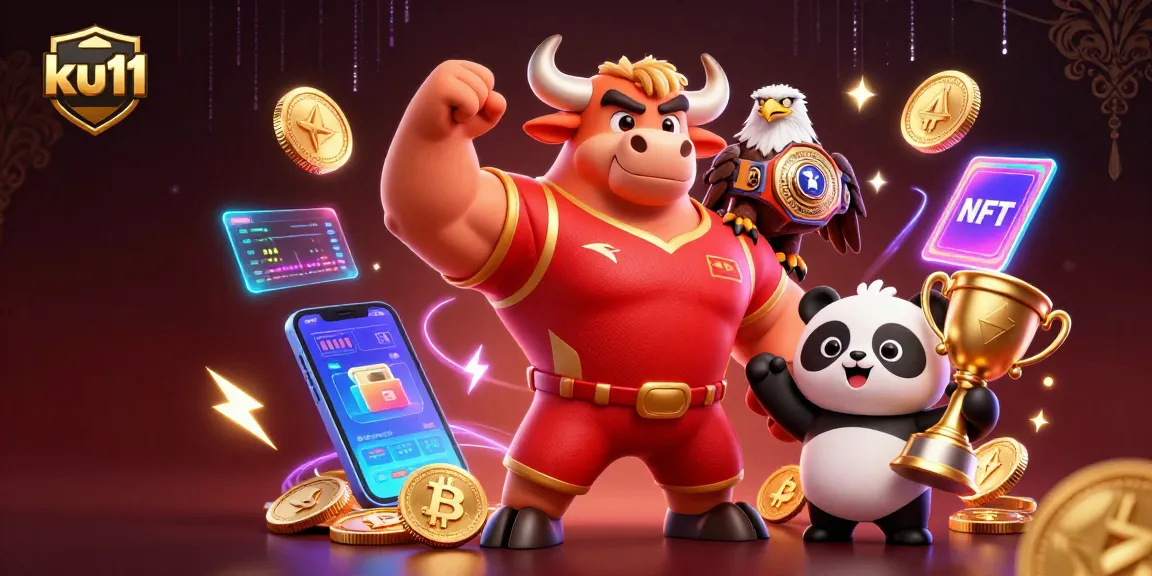 Engage with ku11 in a thrilling casino scene featuring a powerful bull, eagle, and panda.