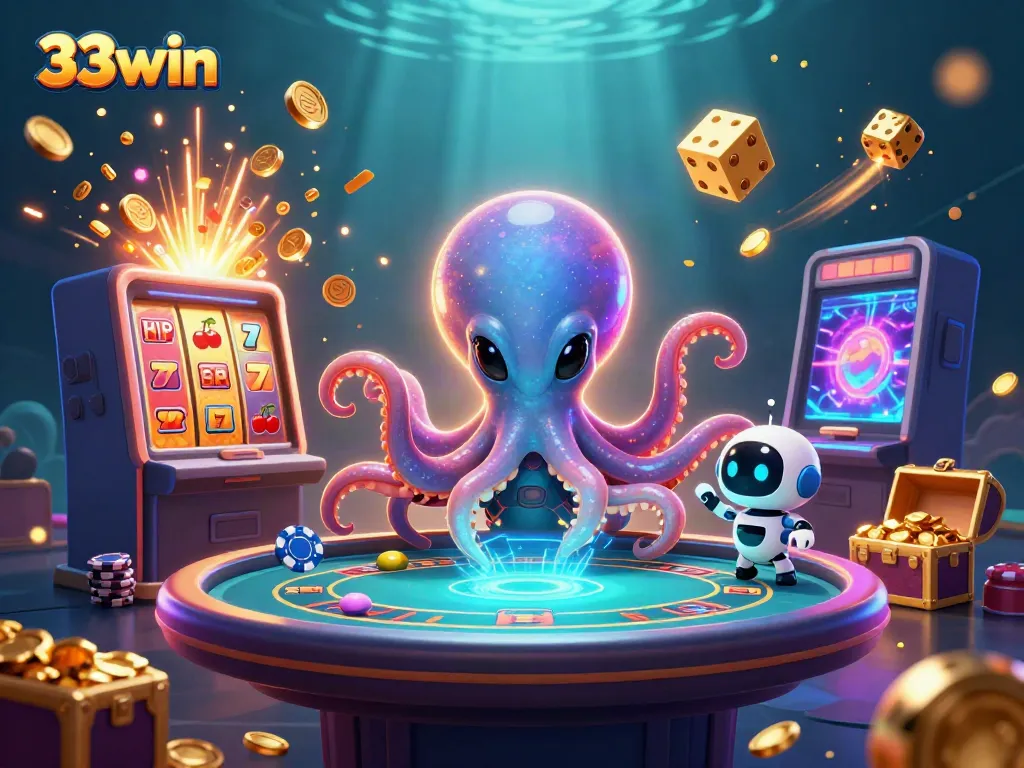 Experience dynamic gambling action with 33win's vibrant online casino illustration.