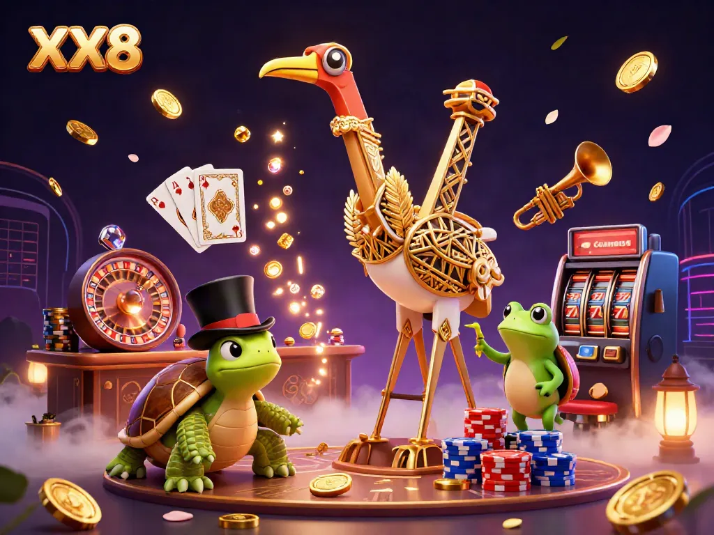 Experience the excitement of XX8 casino with dynamic gaming elements and vibrant characters.