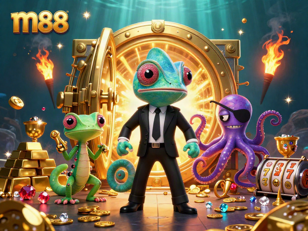 Experience thrilling gameplay with m88 featuring an adventurous casino scene of a chameleon agent.