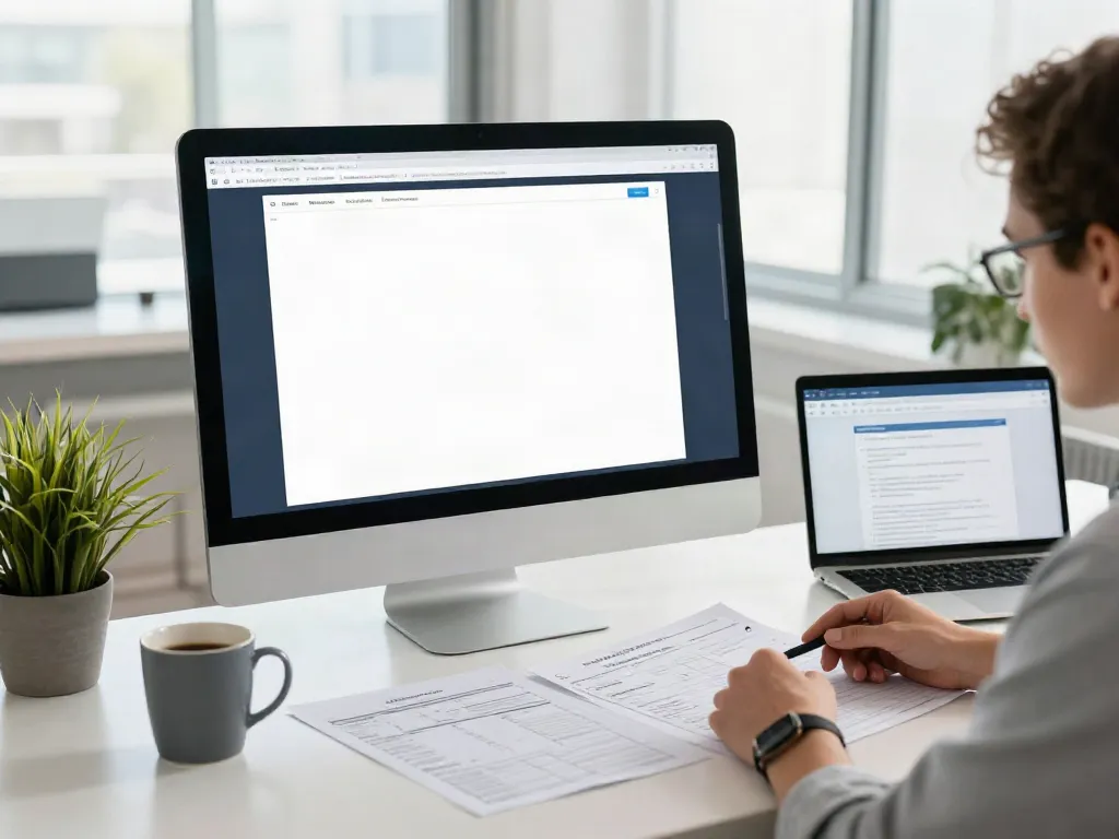 tax software to start a tax business in a bright modern office with tax preparer analyzing client data.