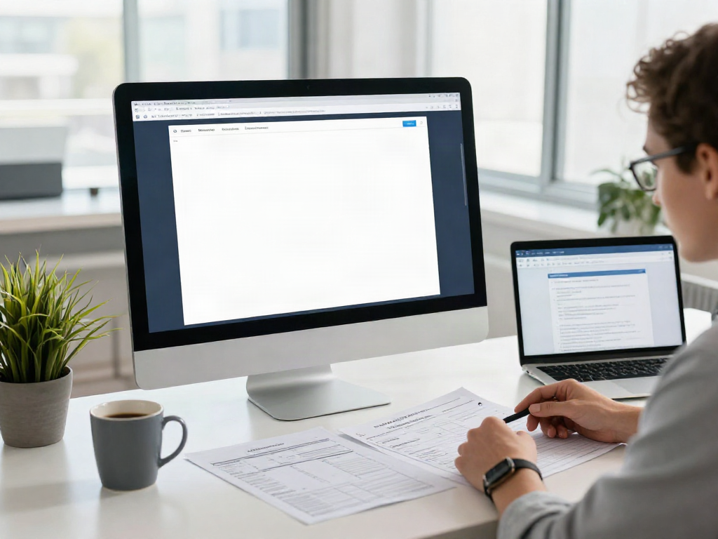 tax software to start a tax business in a bright modern office with tax preparer analyzing client data.