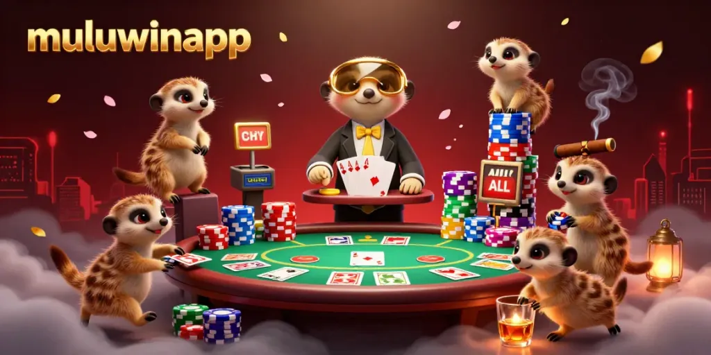 Experience thrilling gameplay with multilayered meerkats in a vibrant casino, representing muluwinapp's dynamic earning potential.