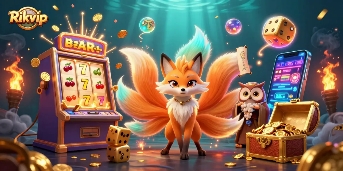 Experience the excitement of Rikvip with vibrant 3D illustrations showcasing thrilling casino games and jackpots.