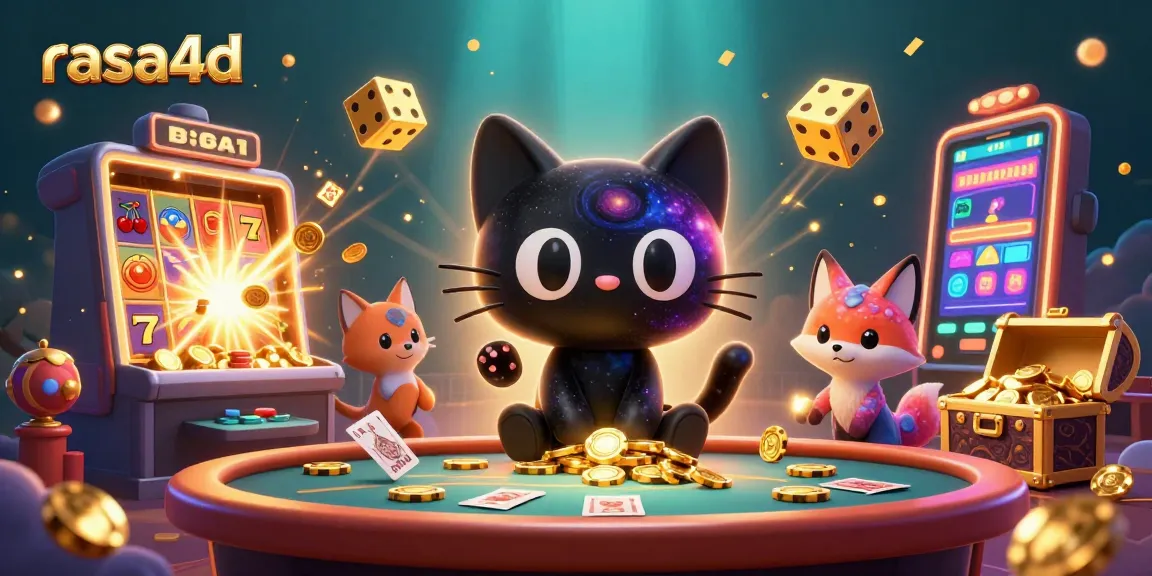 Rasa4D menarik perhatian dengan kucing hitam berputar dan mesin slot di kasino galaksi.