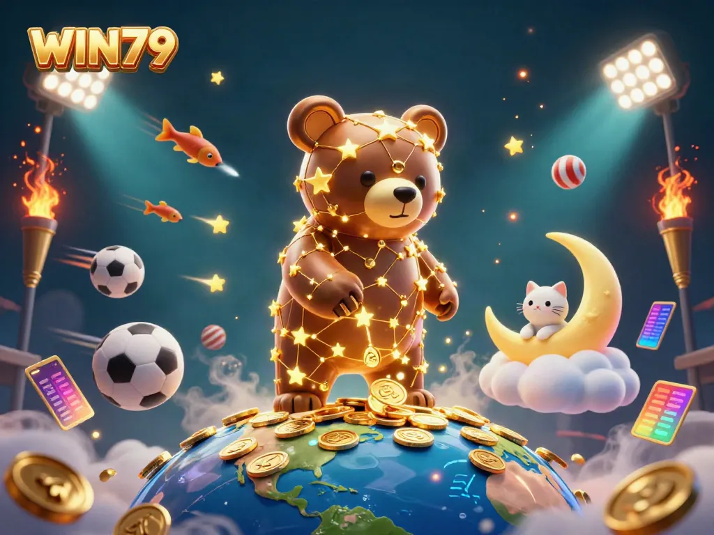 Engage with WIN79's exciting gaming universe as the constellation bear reaches for coins.