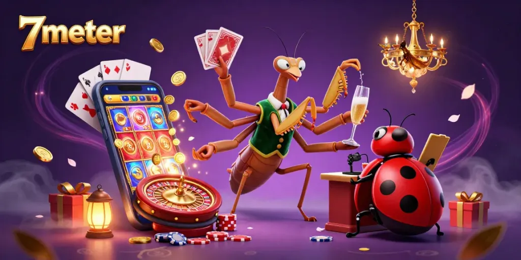 Engage with 7meter's unique gambling experience, featuring vibrant characters and dynamic casino elements.