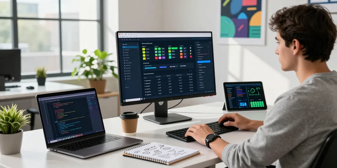 Dynamic workspace featuring tennis api live scores on screens, showcasing a developer's innovative tech environment.