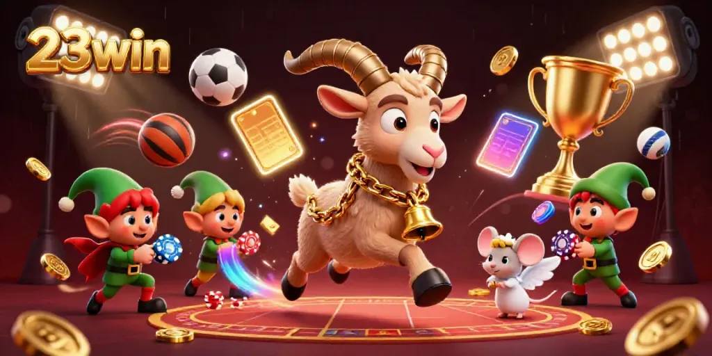 Experience thrilling gameplay at 23win with Krampus running a spooky casino surrounded by sports elements.