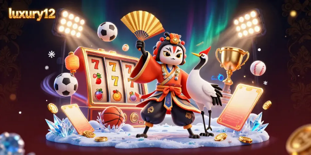 Experience luxury12 with an exciting gaming scene showcasing vibrant slots and animated sports elements.