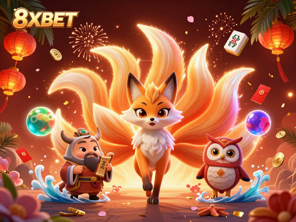 Experience the excitement of 8XBET with engaging gaming scenes featuring colorful characters and vibrant elements.
