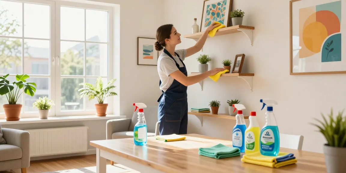 End of lease cleaning Melbourne with a professional cleaner in a bright living room.