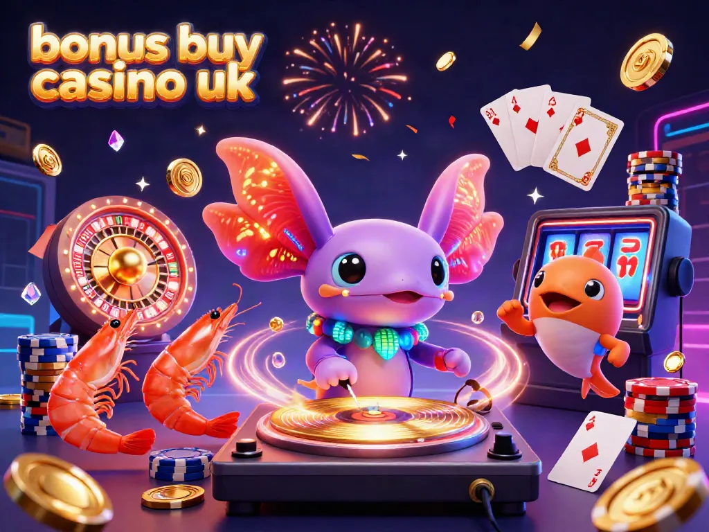 Engaging scene showcasing the vibrant world of a bonus buy casino UK, featuring lively characters and gaming elements.