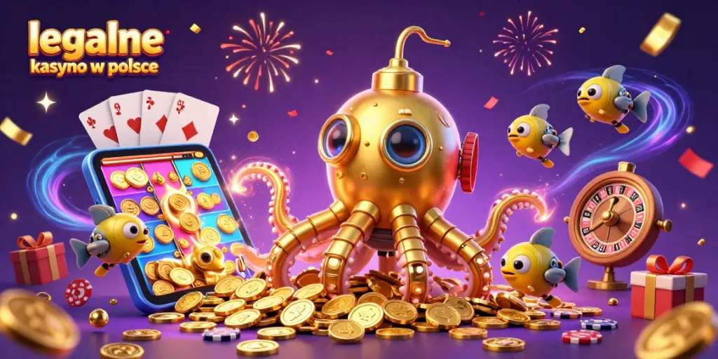 Play engaging games at legalne kasyno w polsce amid a celebration of golden coins and festive visuals.