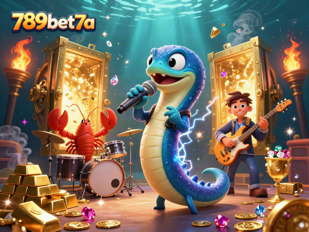 Immerse in the vibrant underwater casino world of 789bet7a, with animated characters and treasure.