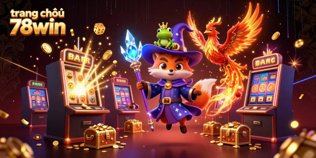 Engage with thrilling moments on trang chủ 78win, featuring immersive 3D wizard and phoenix amid vibrant casino elements.