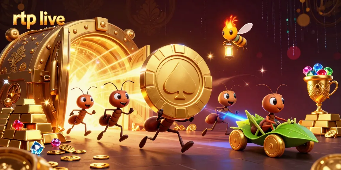 Experience the rtp live action with a heist scene featuring ants and vibrant casino treasures.