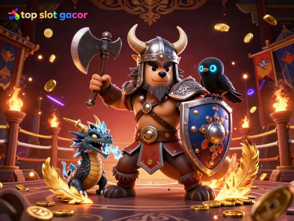 Rasakan serunya permainan di top slot gacor dengan Viking dan naga dalam ilustrasi yang dinamis dan menarik.