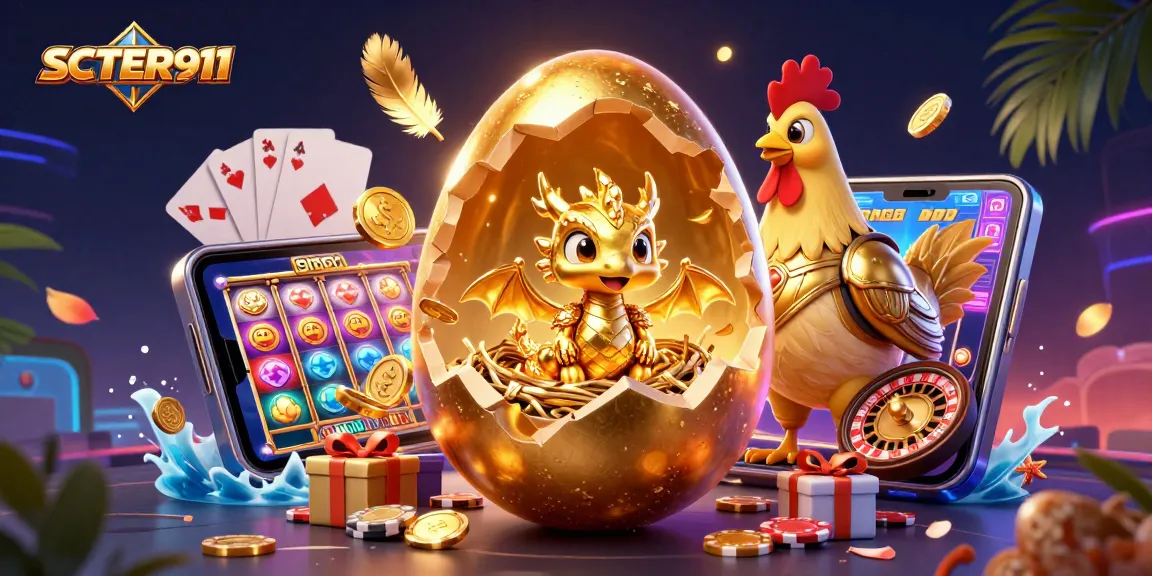 Engage with SCATTER911 through a vibrant 3D illustration of a golden dragon and poker chips.