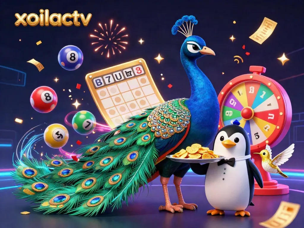 Xoilactv showcases an exciting, colorful 3D gambling scene filled with vibrant game elements, reflecting the thrill of winning.