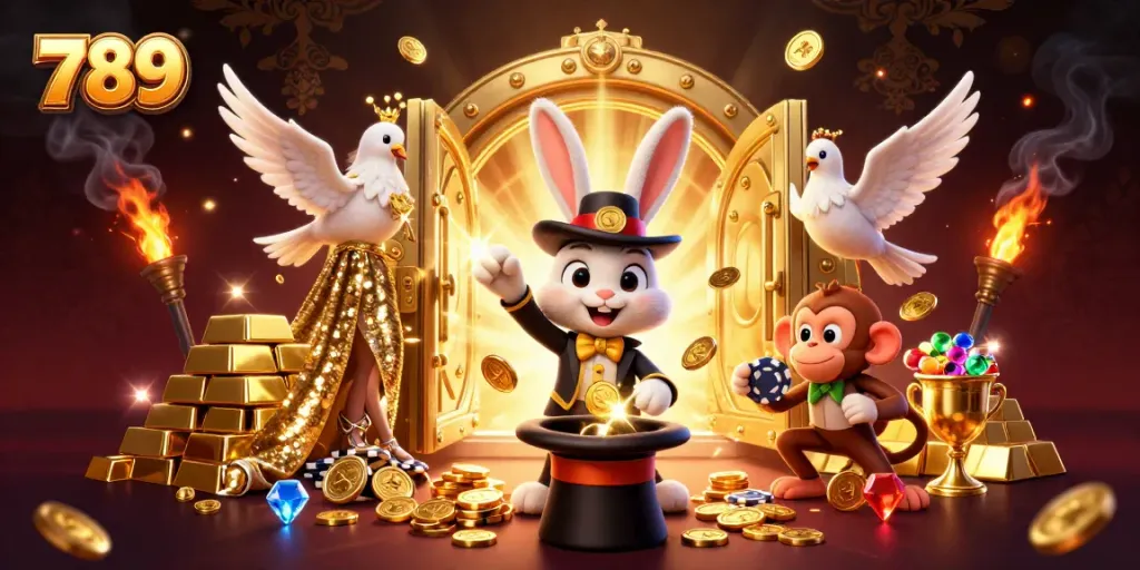 Experience thrilling wins at 789 with our vibrant 3D illustration of magical gameplay and excitement.