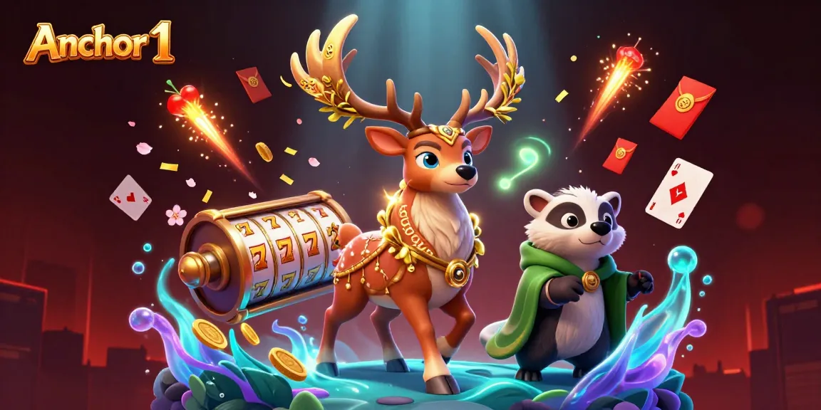 Experience thrilling gameplay with Anchor 1 in this vibrant casino scene filled with slot reels and lucky symbols.