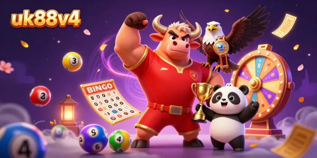 Experience winning excitement in the vibrant world of uk88v4 with colorful lottery balls and lively characters.