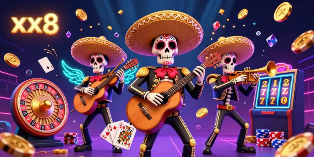 Experience exciting gameplay with the vibrant xx8 mariachi scene filled with casino elements and lucky symbols.