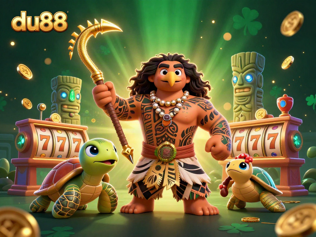 Engage with du88 thrilling casino experience featuring demigod and turtle amidst vibrant gaming elements.