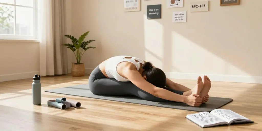 BPC-157 benefits illustrating wellness routine in a cozy home setting